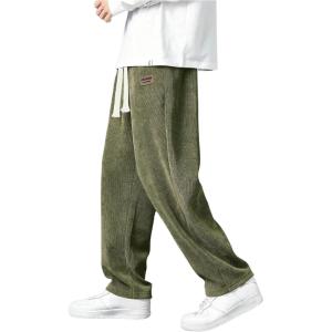 imageVerdusa Mens Casual Straight Leg Pants Drawstring Waist Loose Trousers with PocketsGreen