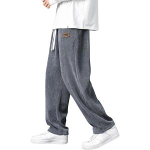 imageVerdusa Mens Casual Straight Leg Pants Drawstring Waist Loose Trousers with PocketsGrey