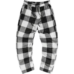 imageVerdusa Mens Flannel Buffalo Plaid Pajama Pants Fuzzy Pj Pants with PocketsBlack and White