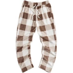 imageVerdusa Mens Flannel Buffalo Plaid Pajama Pants Fuzzy Pj Pants with PocketsBrown