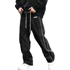 imageVerdusa Mens Track Pants Straight Leg Acitve Streetwear Elastic Waist Parachute Pants with PocketsBlack