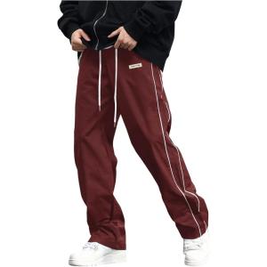 imageVerdusa Mens Track Pants Straight Leg Acitve Streetwear Elastic Waist Parachute Pants with PocketsBurgundy