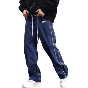 imageVerdusa Mens Track Pants Straight Leg Acitve Streetwear Elastic Waist Parachute Pants with PocketsDark Blue