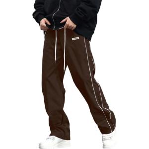 imageVerdusa Mens Track Pants Straight Leg Acitve Streetwear Elastic Waist Parachute Pants with PocketsDark Brown