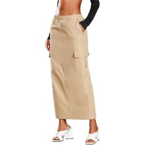 imageVerdusa Womens Casual Elastic Waist Pocket Side Long Cargo Skirt