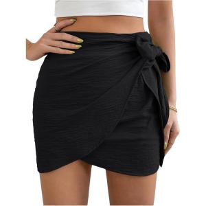 imageVerdusa Womens Casual Knot Side Split Wrap High Waist Bodycon Mini SkirtBlack