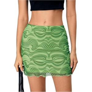 imageVerdusa Womens Floral Mesh Overlay Elastic Waist Bodycon Mini SkirtMarble Green