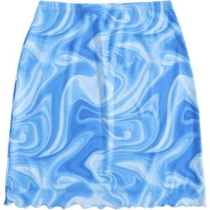 imageVerdusa Womens Floral Mesh Overlay Elastic Waist Bodycon Mini SkirtSky Blue