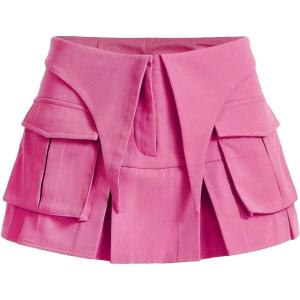 imageVerdusa Womens Pocket Front Pleated Mini Skirt Casual High Waist A Line Cargo SkirtHot Pink