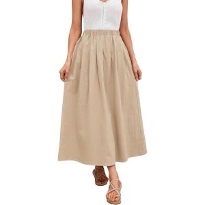 imageVerdusa Womens Pocket Side Elastic Waist A Line Maxi Long SkirtKhaki