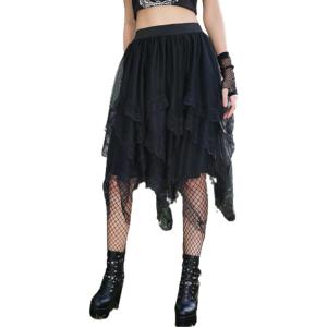 imageVerdusa Womens Y2k Goth Contrast Mesh Asymmetrical Hem Midi SkirtLace Black
