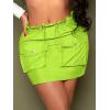imageVerdusa Womens Drawstring Paperbag Waist Short Bodycon Cargo Skirt with PocketLime Green