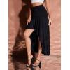 imageVerdusa Womens Elastic Waist Asymmetrical High Low Flared Maxi SkirtBlack