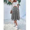 imageVerdusa Womens Elastic Waist Pocket Side A Line Midi Swing Flared SkirtBlack and White