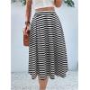 imageVerdusa Womens Elastic Waist Pocket Side A Line Midi Swing Flared SkirtBlack and White