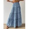 imageVerdusa Womens Floral Print Elastic High Waist Pleated Ruffle Flowy Long SkirtsBlue and White