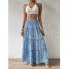 imageVerdusa Womens Floral Print Elastic High Waist Pleated Ruffle Flowy Long SkirtsBlue and White