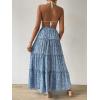 imageVerdusa Womens Floral Print Elastic High Waist Pleated Ruffle Flowy Long SkirtsBlue and White