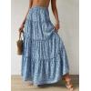 imageVerdusa Womens Floral Print Elastic High Waist Pleated Ruffle Flowy Long SkirtsBlue and White