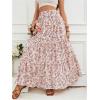 imageVerdusa Womens Floral Print Elastic High Waist Pleated Ruffle Flowy Long SkirtsMulticolor Pink