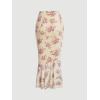 imageVerdusa Womens Floral Print High Waist Bodycon Ruffle Hem Fishtail Long SkirtApricot