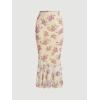 imageVerdusa Womens Floral Print High Waist Bodycon Ruffle Hem Fishtail Long SkirtApricot