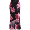 imageVerdusa Womens Floral Print High Waist Bodycon Ruffle Hem Fishtail Long SkirtBlack and Pink