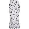 imageVerdusa Womens Floral Print High Waist Bodycon Ruffle Hem Fishtail Long SkirtButterfly White