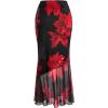 imageVerdusa Womens Floral Print High Waist Bodycon Ruffle Hem Fishtail Long SkirtRed Black