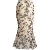 imageVerdusa Womens Floral Print High Waist Bodycon Ruffle Hem Fishtail Long SkirtWhite and Black