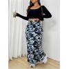 imageVerdusa Womens Plus Size Casual Drawstring High Waist Camo Print Bodycon Long SkirtMulticolor