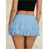 imageVerdusa Womens Y2k Elastic Waist Lace Mesh Layered Ruffled Mini Skirt SkortLight Blue