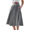 imageVerdusa Womens Elastic Waist Pocket Side A Line Midi Swing Flared SkirtGrey