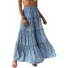 imageVerdusa Womens Floral Print Elastic High Waist Pleated Ruffle Flowy Long SkirtsBlue and White