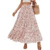 imageVerdusa Womens Floral Print Elastic High Waist Pleated Ruffle Flowy Long SkirtsMulticolor Pink
