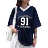 imageVerdusa Womens Oversized Jersey Shirt Letter Print Graphic Tees Short Sleeve T ShirtBlue