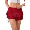 imageVerdusa Womens Y2k Elastic Waist Lace Mesh Layered Ruffled Mini Skirt SkortScarlet