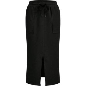 imageVerdusa Womens Drawstring Elastic Waist Slit Hem Midi Skirt with PocketsBlack