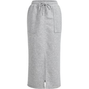 imageVerdusa Womens Drawstring Elastic Waist Slit Hem Midi Skirt with PocketsLight Grey