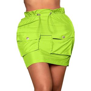 imageVerdusa Womens Drawstring Paperbag Waist Short Bodycon Cargo Skirt with PocketLime Green