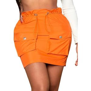 imageVerdusa Womens Drawstring Paperbag Waist Short Bodycon Cargo Skirt with PocketOrange