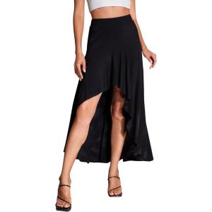 imageVerdusa Womens Elastic Waist Asymmetrical High Low Flared Maxi SkirtBlack