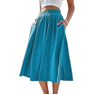 imageVerdusa Womens Elastic Waist Pocket Side A Line Midi Swing Flared SkirtBlue