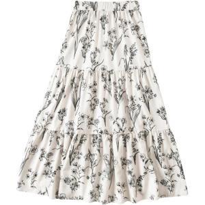 imageVerdusa Womens Floral Print Elastic High Waist Pleated Ruffle Flowy Long SkirtsWhite Floral