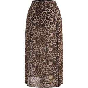 imageVerdusa Womens Plus Size Skirts High Waist Split Side Sheer Mesh A Line Long SkirtLeopard Brown