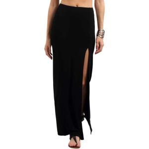 imageVerdusa Womens Solid Color High Waist Side Split Maxi SkirtBlack