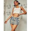 imageVerdusa Womens Casual Street Low Waist Tape Denim Cargo Mini Skirt with Flap PocketLight Wash Blue