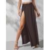 imageVerdusa Womens Elastic Waist High Split Wrap Flowy Long Maxi SkirtBrown