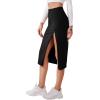 imageVerdusa Womens Elastic Waist Split Thigh Pencil Bodycon Midi SkirtBlack