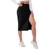 imageVerdusa Womens Elastic Waist Split Thigh Pencil Bodycon Midi SkirtBlack